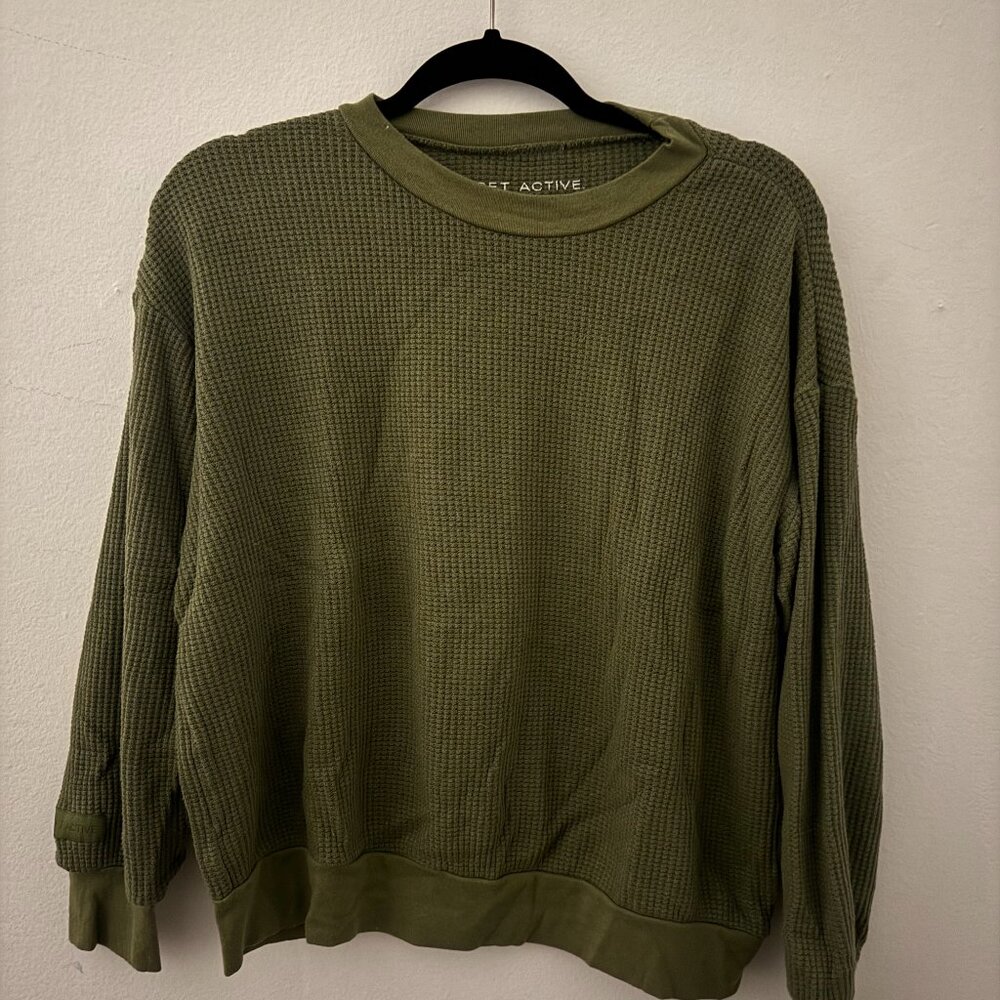 Set Active Waffle Knit Long Sleeve - Olive Green - Sz Small (Oversized Fit)